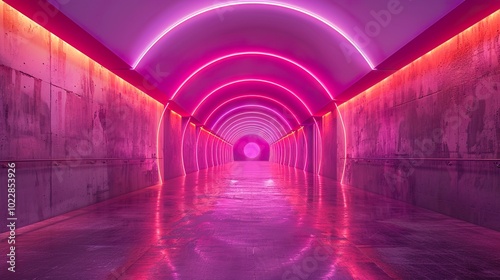 Neon Tunnel: Futuristic Architecture with Glowing Pink Lights