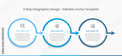 Three Step Infographics Design Template, Chart diagram, Graph, Pie chart, workflow layout, circular diagram, report, Editable presentation design elements, Process diagram in white background