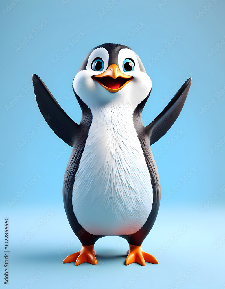 Obraz premium Cheerful penguin with arms raised in excitement