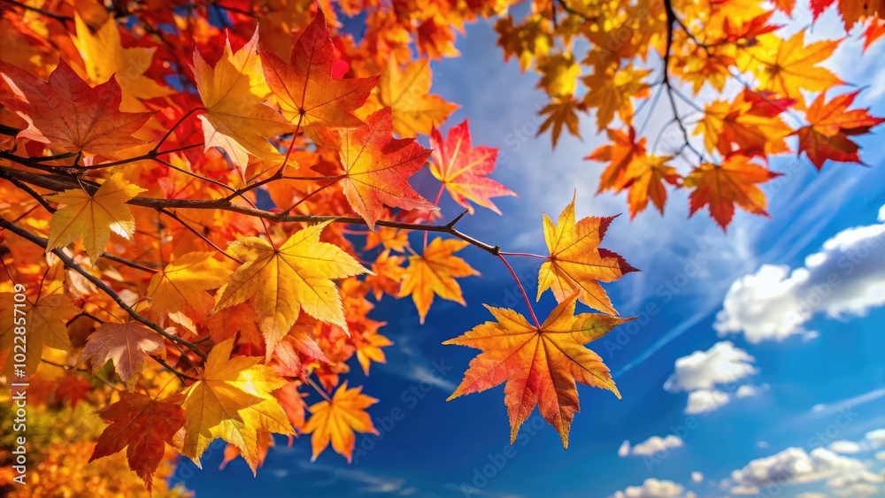 Vibrant Autumn Leaves Against a Clear Blue Sky in a Peaceful Natural Landscape Setting Vibrant Autumn Leaves Against a Clear Blue Sky in a Peaceful Natural Landscape Setting