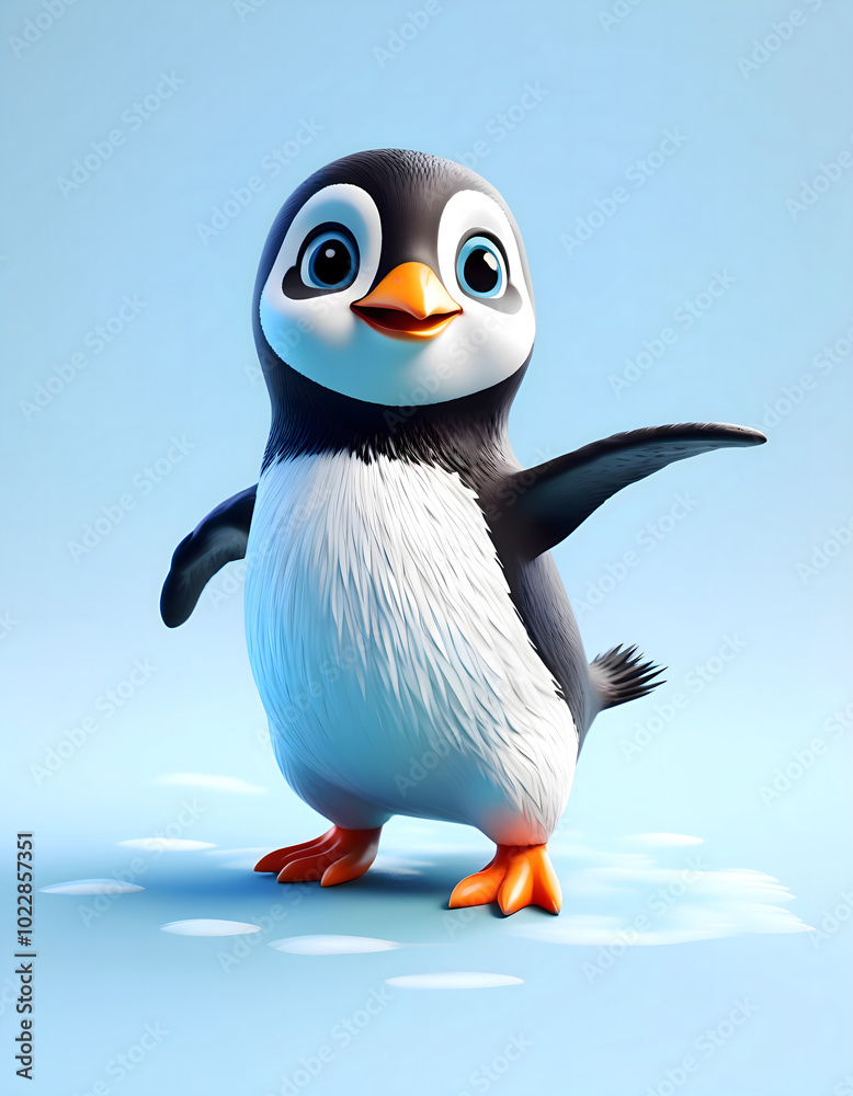Fototapeta premium Penguin sliding on ice