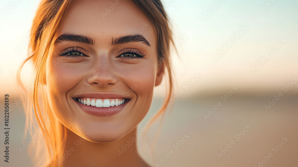 A young woman with a radiant smile, highlighted by soft sunlight and a natural setting. Her joyful expression conveys warmth and positivity. A young woman with a radiant smile, highlighted by soft sunlight and a natural setting. Her joyful expression conveys warmth and positivity.