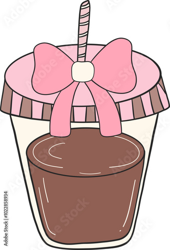 Pink Coquette Coffee Girly Flat Design Art - Retro Pastel Aesthetic for Charming, Cozy Cafe and Feminine Decor