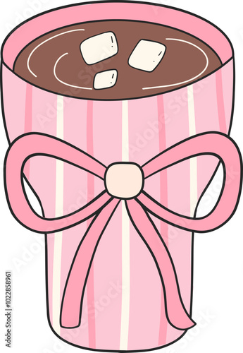 Pink Coquette Coffee Girly Flat Design Art - Retro Pastel Aesthetic for Charming, Cozy Cafe and Feminine Decor