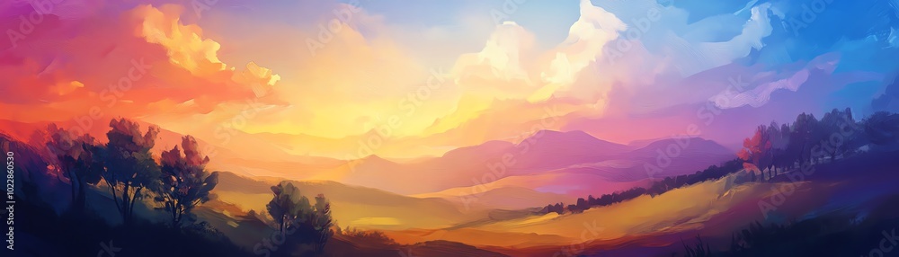 Colorful sunset over rolling hills Colorful sunset over rolling hills