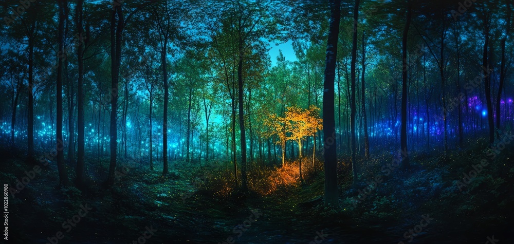 Naklejka premium Enchanted Forest at Night