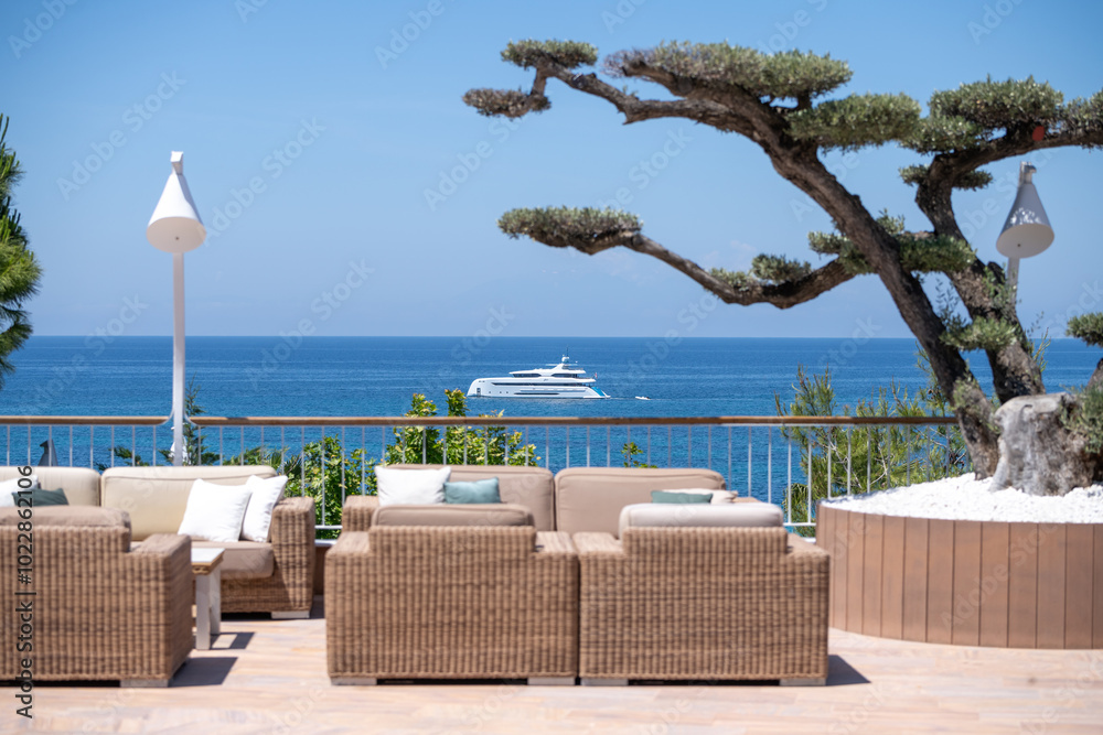 Fototapeta premium Restaurant table with sea view