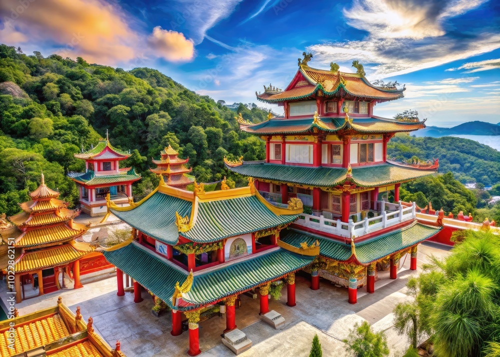 Fototapeta premium Vibrant Chinese Shrines in Phuket Showcasing Rich Culture and Stunning Architectural Details