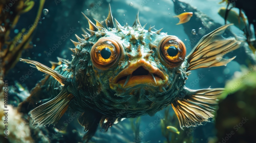 Close-up Portrait of a Spiky Fish with Big Eyes Close-up Portrait of a Spiky Fish with Big Eyes