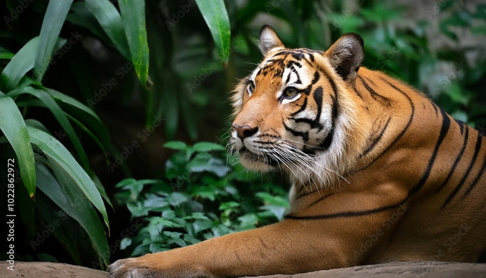 Obraz premium Majestic Tiger in Its Natural Jungle Habitat