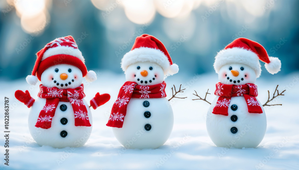 two snowmen in a Santa hat two snowmen in a Santa hat
