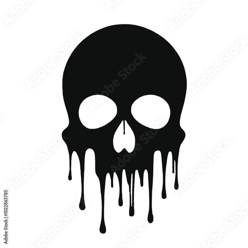 A black and white dripping skull silhouette 