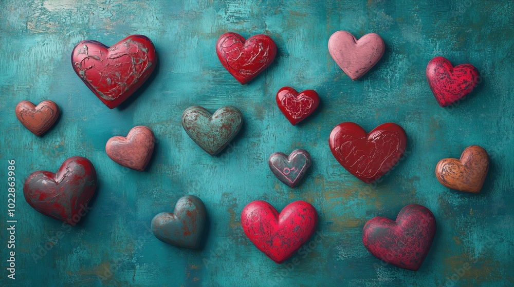 Obraz premium Colorful hearts arrangement on textured background
