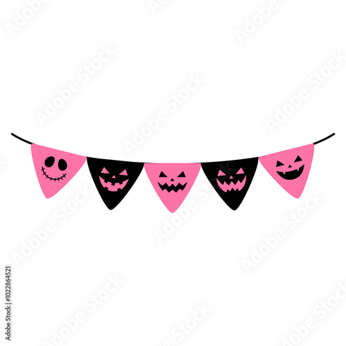 black and pink jack o lantern face bunting for decoration illustration