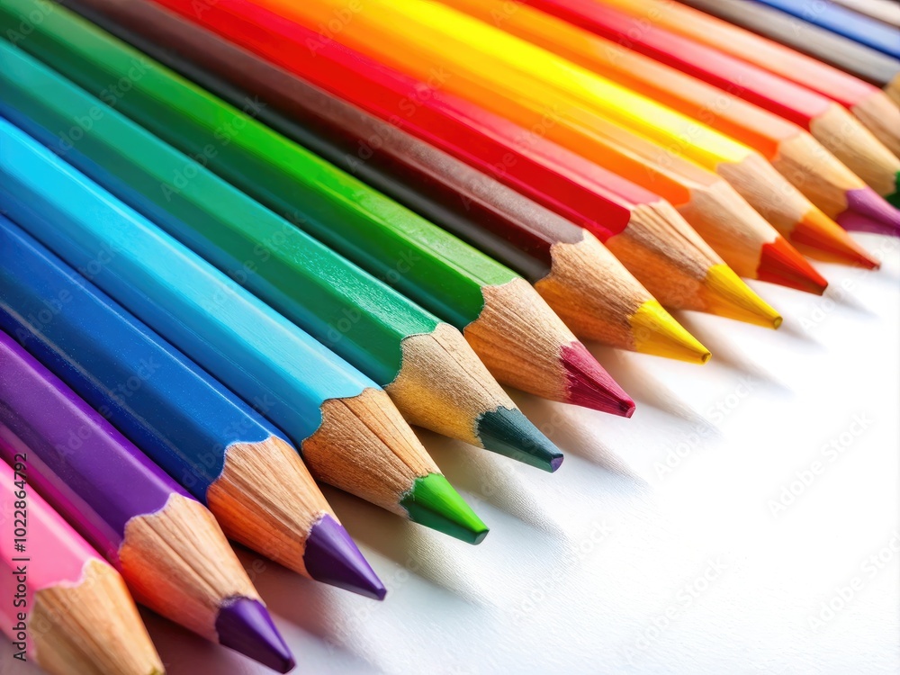 Vibrant Colored Pencils Lined Up on a White Background for Creative Art and Craft Projects Vibrant Colored Pencils Lined Up on a White Background for Creative Art and Craft Projects