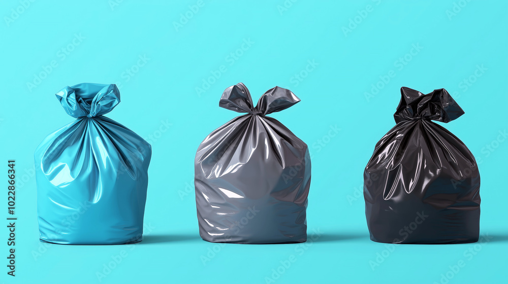 Three garbage bags against a vibrant blue background highlighting waste management