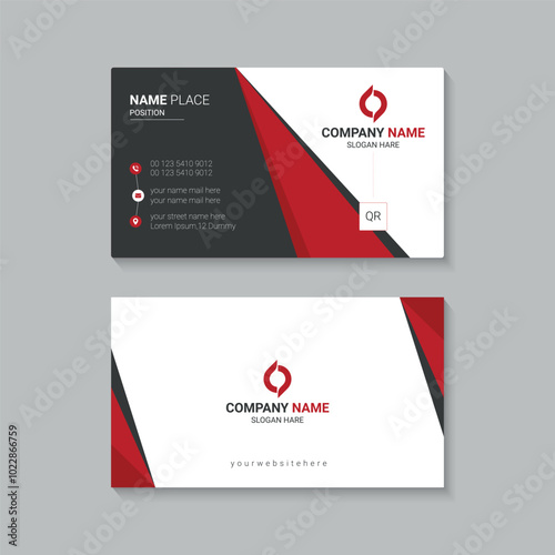 Business Card Template, Professional Red and Black Visiting Card Template Design