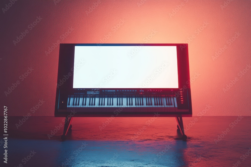 A keyboard is on a table with a white screen in front of it A keyboard is on a table with a white screen in front of it