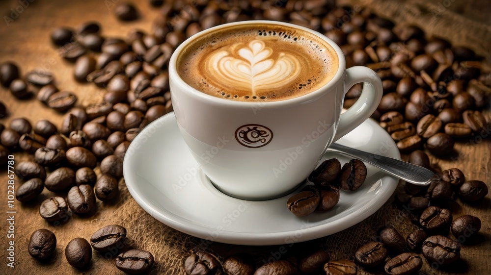 cup of coffee with beans cup of coffee with beans
