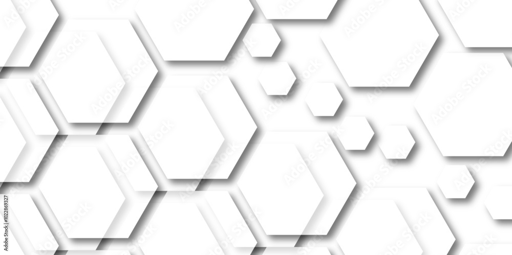 Abstract white background with hexagons. Abstract hexagon polygonal pattern background vector. Background with white and grey hexagonal lines, Abstract 3d hexagonal background with shadow. 