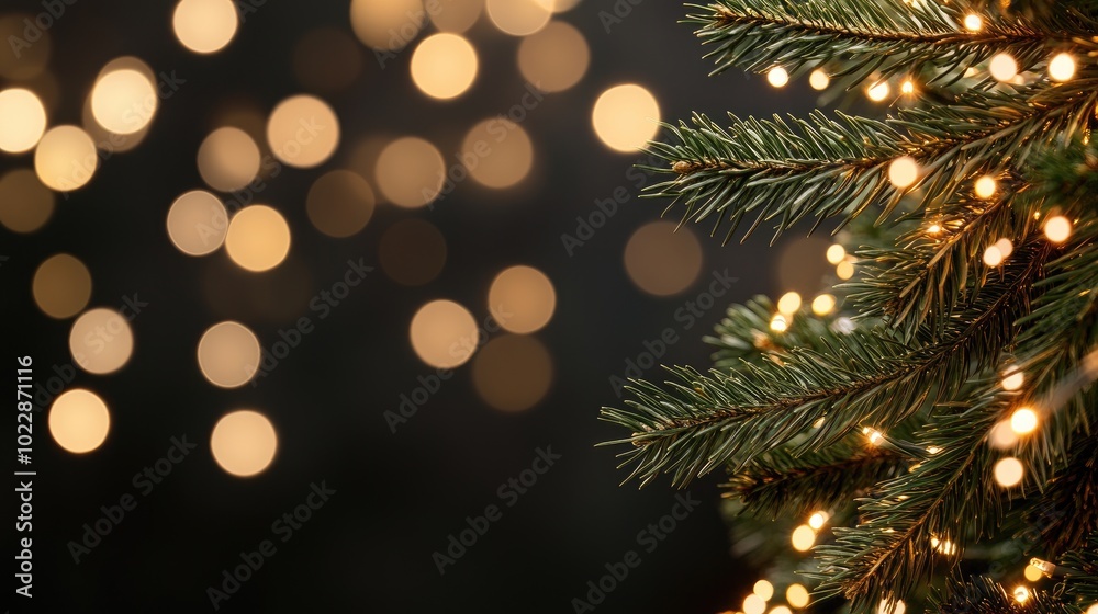 Softly glowing LED lights illuminate an evergreen tree with a warm bokeh effect, creating a cozy atmosphere perfect for Christmas and New Year's celebrations Softly glowing LED lights illuminate an evergreen tree with a warm bokeh effect, creating a cozy atmosphere perfect for Christmas and New Year's celebrations