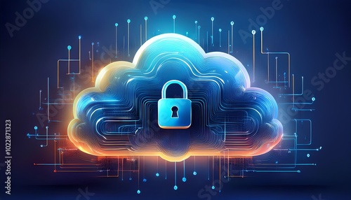 A visually striking cloud graphic featuring a padlock, symbolizing security and privacy in digital storage and cloud computing.