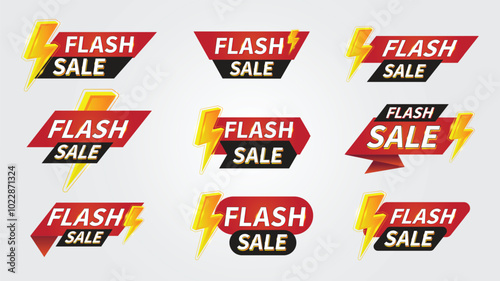 Flash sale discount lebel collection banner and icons corners, labels, curls and tabsShopping tags new collection offers isolated