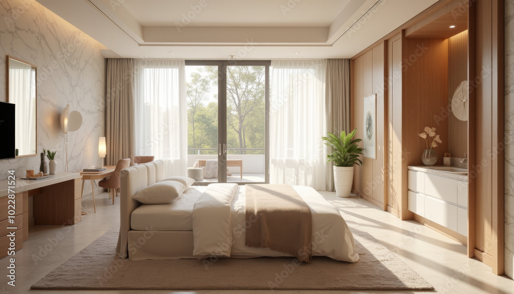 Bright Modern Bedroom with Large Windows and Natural Light Bright Modern Bedroom with Large Windows and Natural Light