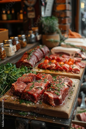 Premium steaks in the butcher's shop