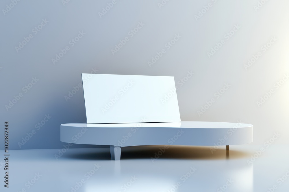 A white couch with a white box on it sits in front of a white wall A white couch with a white box on it sits in front of a white wall