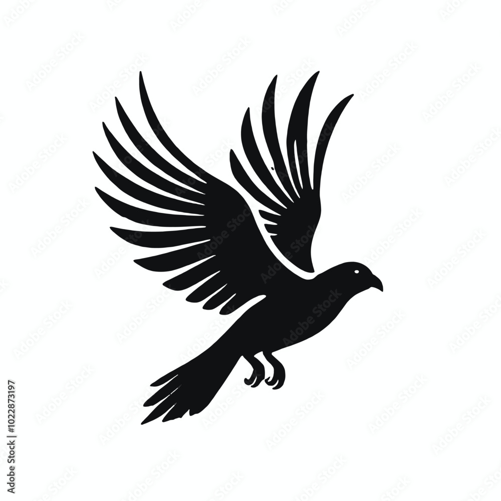 Obraz premium A black and white silhouette of a flying bird with outstretched wings 