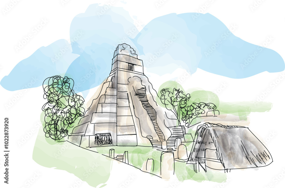 Tikal National Park located in Guatemala - vector illustration