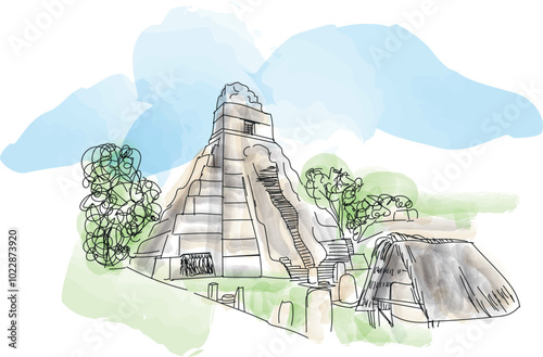 Obraz na płótnie Tikal National Park located in Guatemala - vector illustration w salonie