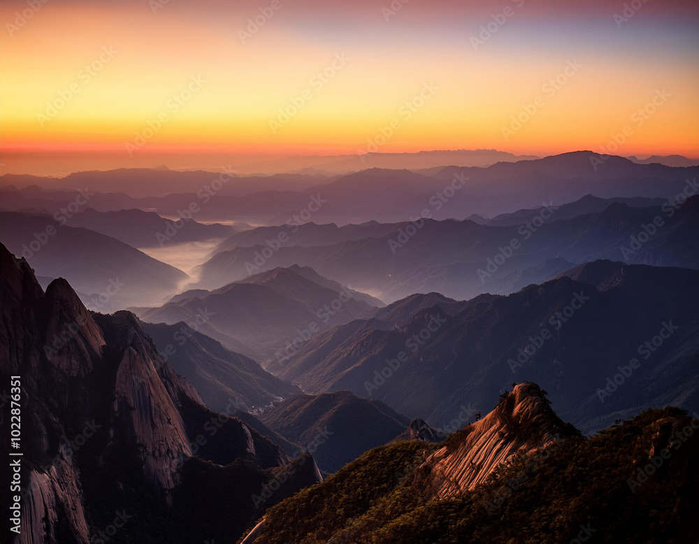 Chinese mountain landscape golden light of the evening Chinese mountain landscape golden light of the evening