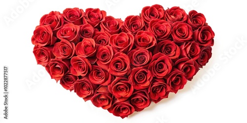 Vibrant Heart Shape Made of Red Roses on a Soft White Background for Romantic Themes and Designs