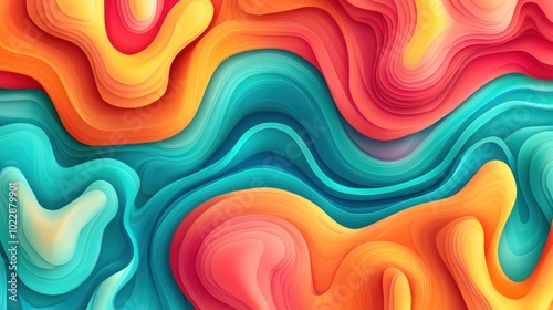 Vibrant abstract waves of color in red, orange, and turquoise create a dynamic visual effect.