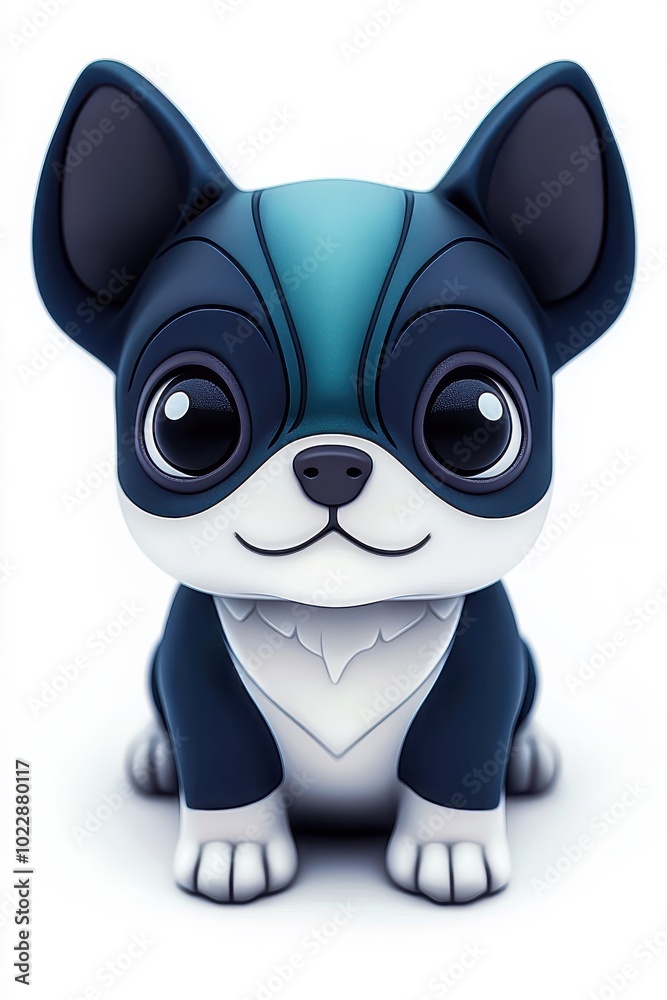 A 3D cartoon Boston Terrier character, isolate on white background, adding a fun and vibrant element to the design.