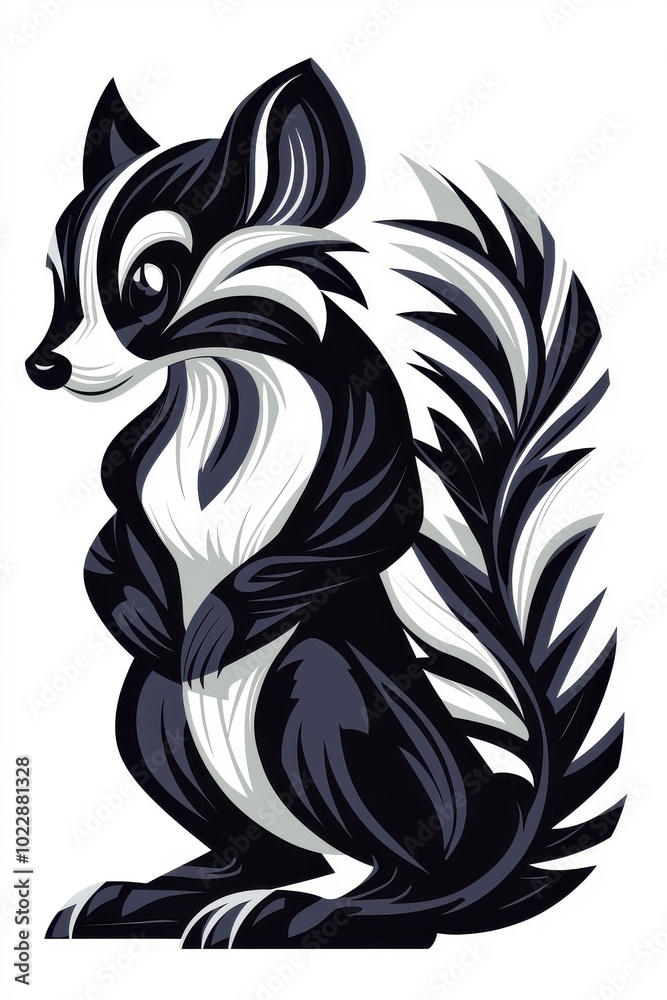 Obraz premium A flat style illustrated skunk, isolate on white background, featuring its playful nature and vibrant patterns.