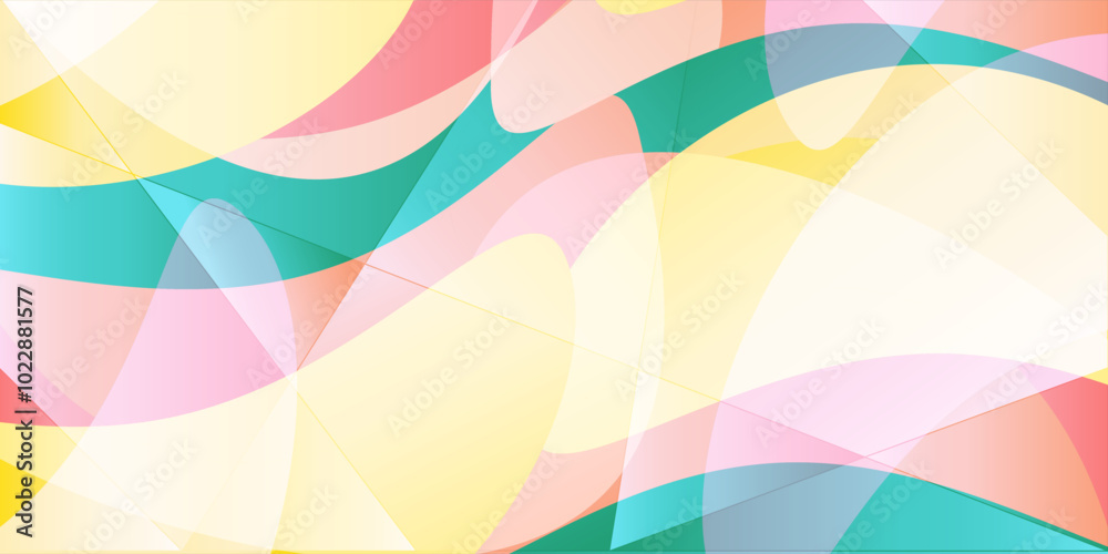 A vivid abstract design featuring flowing layers of yellow, red, green and pink translucent geometric shapes. The smooth curves create a modern, dynamic composition for backgrounds or design elements. A vivid abstract design featuring flowing layers of yellow, red, green and pink translucent geometric shapes. The smooth curves create a modern, dynamic composition for backgrounds or design elements.