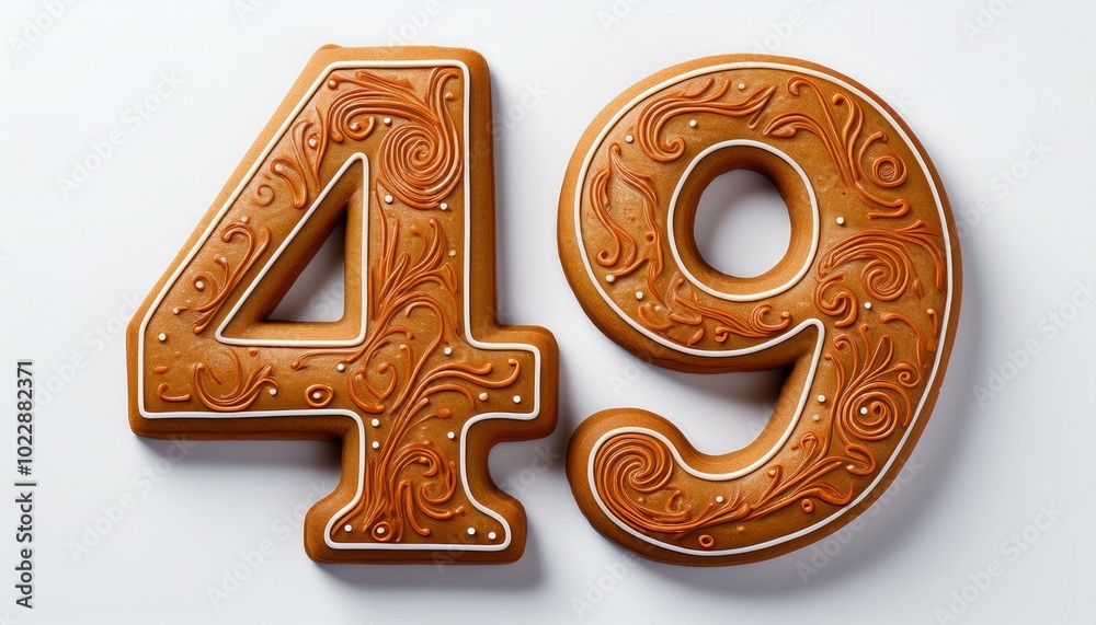 Decorated cookie, number 49, illustration for birthday or anniversary celebration Decorated cookie, number 49, illustration for birthday or anniversary celebration