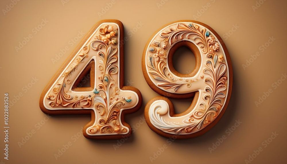 Decorated cookie, number 49, illustration for birthday or anniversary celebration Decorated cookie, number 49, illustration for birthday or anniversary celebration