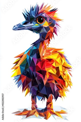 A low polygon style representation of an ostrich, isolate on white background, offering a modern artistic touch. photo