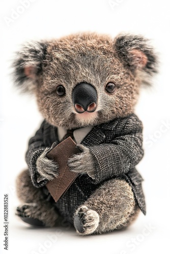 A koala bear in a suit, isolate on white background, presenting a fun and quirky visual concept. photo