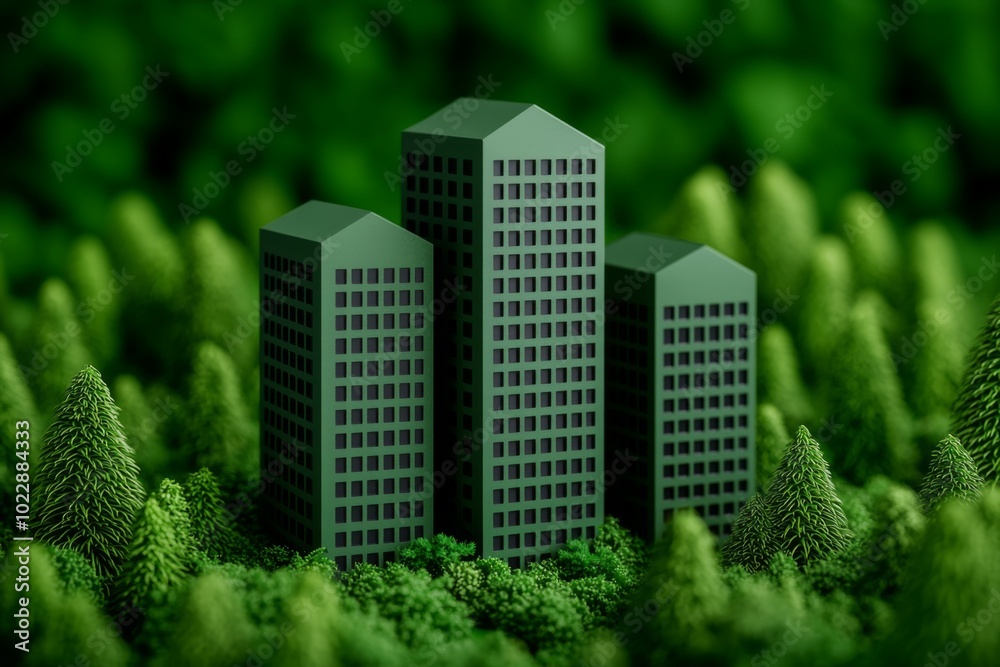 Modern Eco City Rising From Lush Forest Surroundings Modern Eco City Rising From Lush Forest Surroundings