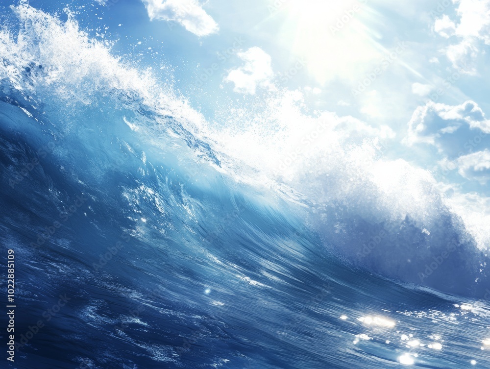 Big blue wave, sunlight, sun rays Big blue wave, sunlight, sun rays