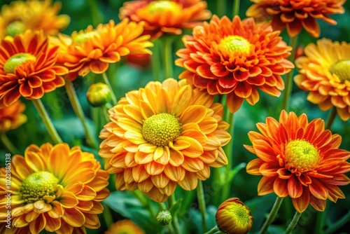 Vibrant Orange and Yellow Flowers in Bloom Against a Soft Green Background for Nature Lovers