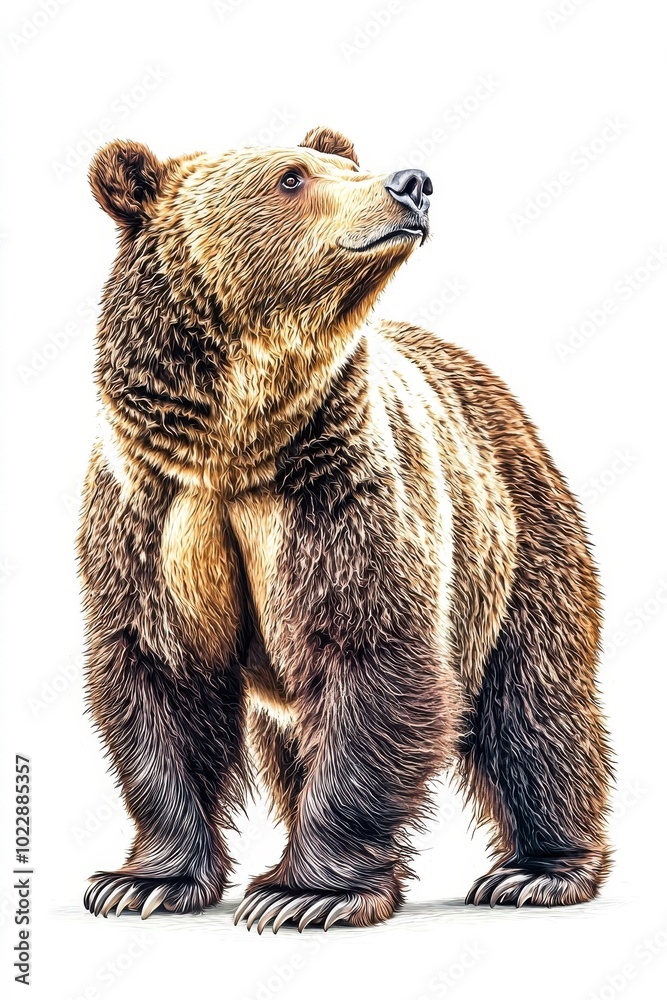 Obraz premium A majestic brown bear standing proudly, isolate on white background, showcasing its strength.