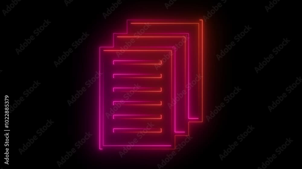 Neon glowing cyan page papers icon animation in black background Neon glowing cyan page papers icon animation in black background
