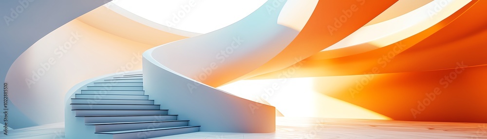 Modern staircase with colorful abstract design and soft lighting. Modern staircase with colorful abstract design and soft lighting.