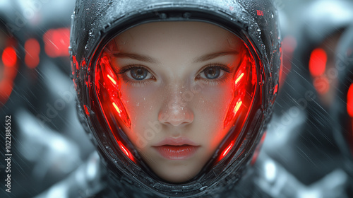 People in a futuristic sci-fi simulation world of androids, robots, cyborgs, biohacks, and avant-garde high-tech photo